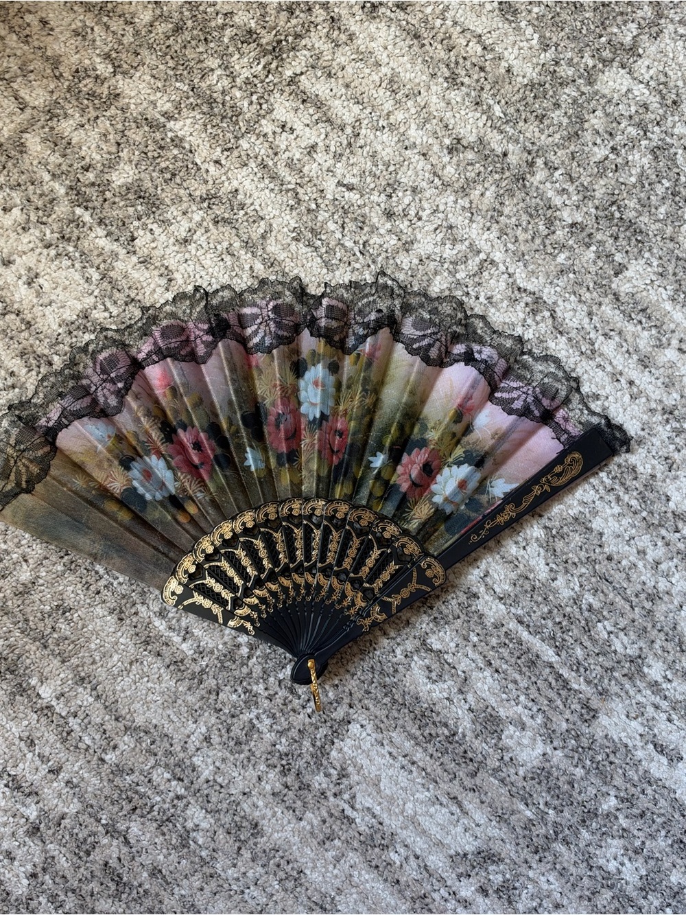 Black Lace Floral Hand Fan - Women's Accessory